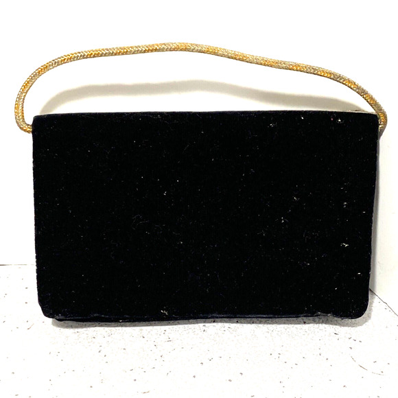 Vintage mid century black velvet evening bag top handle gold silver pink yellow - Picture 2 of 10